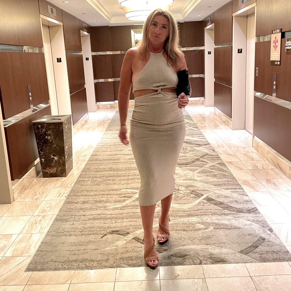 Cream cutout Halter Midi Dress Large